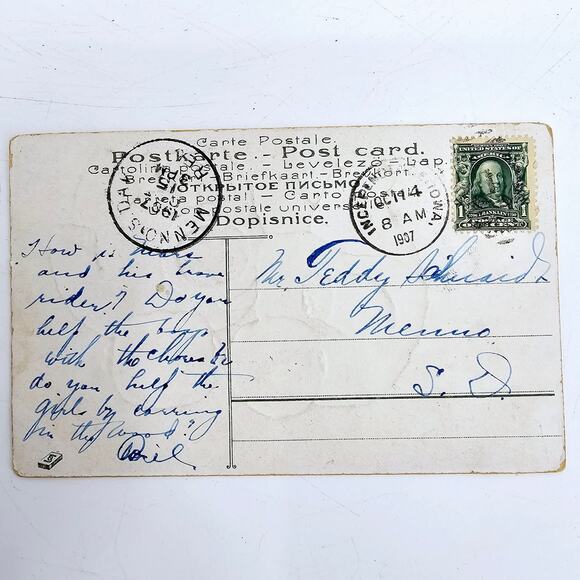 1907 Antique SqueeDees Signed Clivette Be Gentle Calm Polite Postcard Posted - Picture 2 of 5